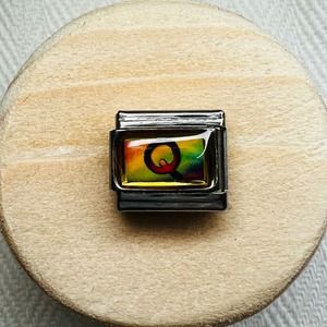 Rainbow Letter Q Italian Charm Bracelet Link